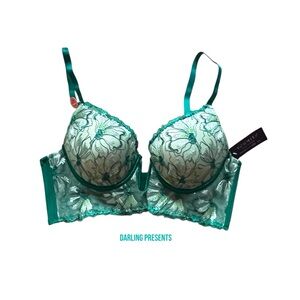 Youmita Lace Floral Balconette Longline Bra Women Color Green Size 36B